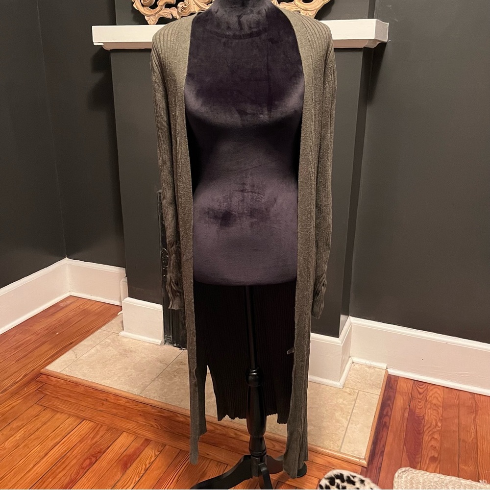 Olive green long sweater duster!